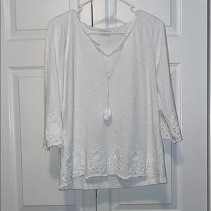 Talbots White Relaxed Embellished Blouse